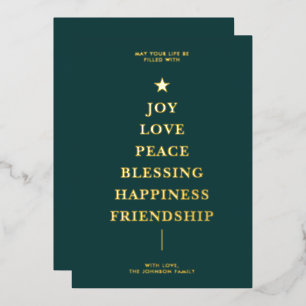 Simple Green Christmas Message Tree  Foil Holiday Card