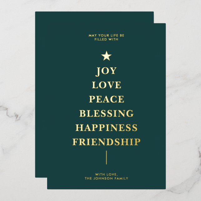 Simple Green Christmas Message Tree  Foil Holiday Card (Front/Back)