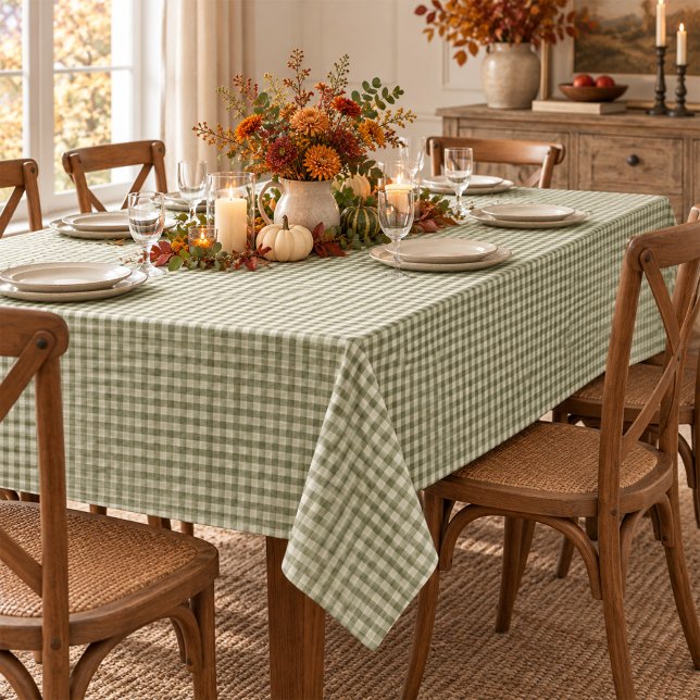 Simple Green Classic Gingham Pattern  Tablecloth (Classic green gingham brings timeless farmhouse charm to everyday meals and gatherings.
)