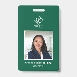 Simple Green Custom Logo Employee Photo ID  Badge