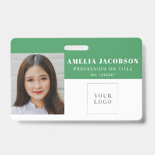 Simple Green Employee Photo ID Logo Barcode  Badge