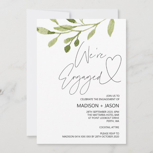 Simple Green Eucalyptus We're Engaged Engagement Invitation (Front)