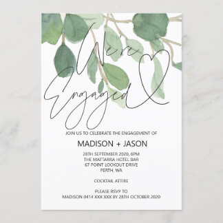 Simple Green Eucalyptus We're Engaged Invitation