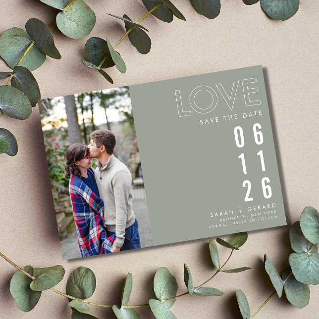 Simple Green Fall Photo Love Wedding Save the Date Announcement (Creator Uploaded)