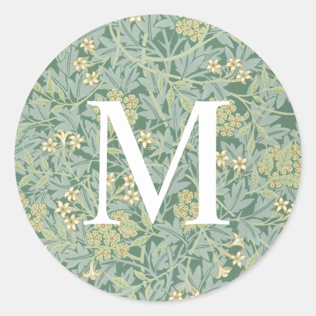 Simple Green Floral Monogram Envelope Seals (Front)