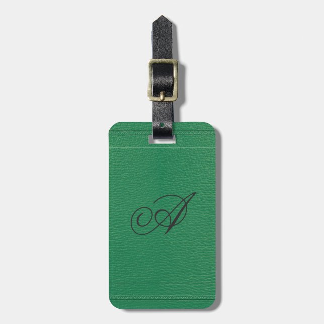 Simple Green Fox Leather Look Monogram Luggage Tag (Front Vertical)