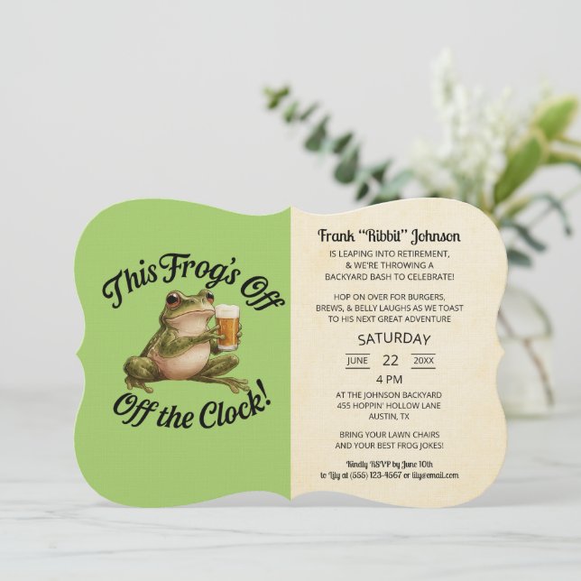 Simple Green Frog Retirement Party Invitation (Standing Front)