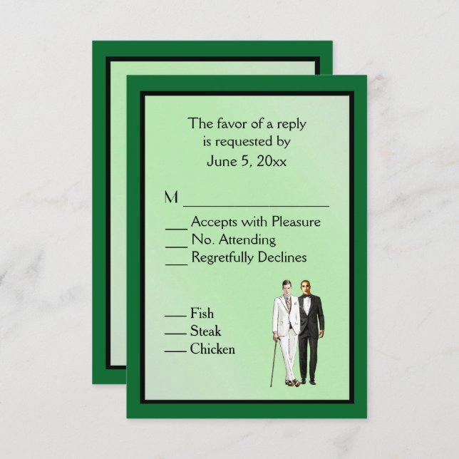 Simple Green Gay Wedding RRSVP with Menu Choice (Front/Back)