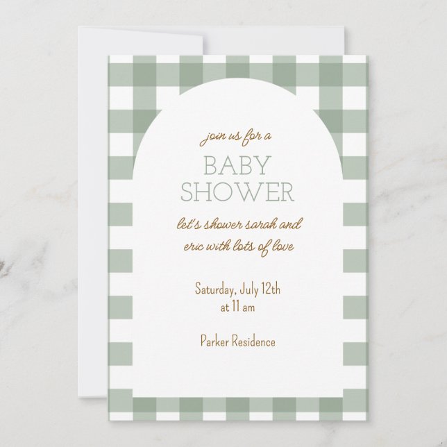 Simple Green Gingham Baby Shower Invitation (Front)