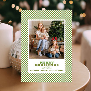 Simple Green Gingham Photo Christmas Card