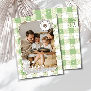 Simple Green Gingham Plaid Holiday Card