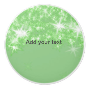 Simple green glitter sparkle stars add your text ceramic knob