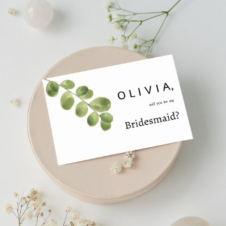 Simple green gold eucalyptus leaves Bridesmaid Invitation