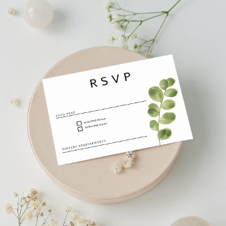 Simple green gold eucalyptus leaves RSVP Invitation