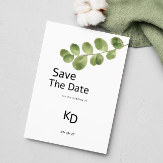 Simple green gold eucalyptus leaves Save The Date Invitation