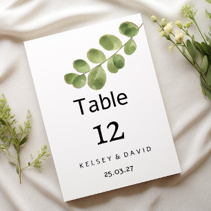 Simple green gold eucalyptus leaves Table Numbers
