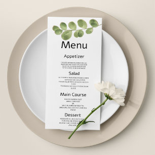 Simple green gold eucalyptus leaves Wedding Menu