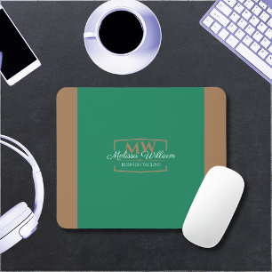 Simple Green Gold Monogram Mouse Mat
