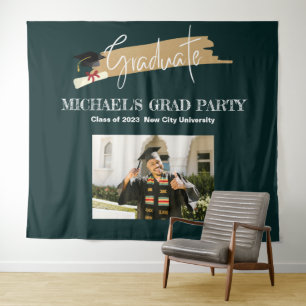 Simple Green Graduation Photo Booth Backdrop Tapestry