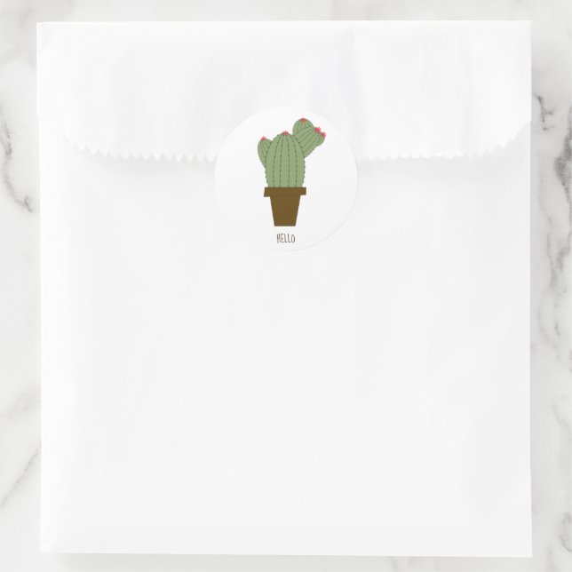 Simple Green Hello Cactus Classic Round Sticker (Bag)