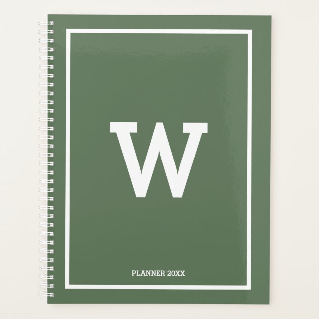Simple Green Initial Monogram Monthly Planner (Front)
