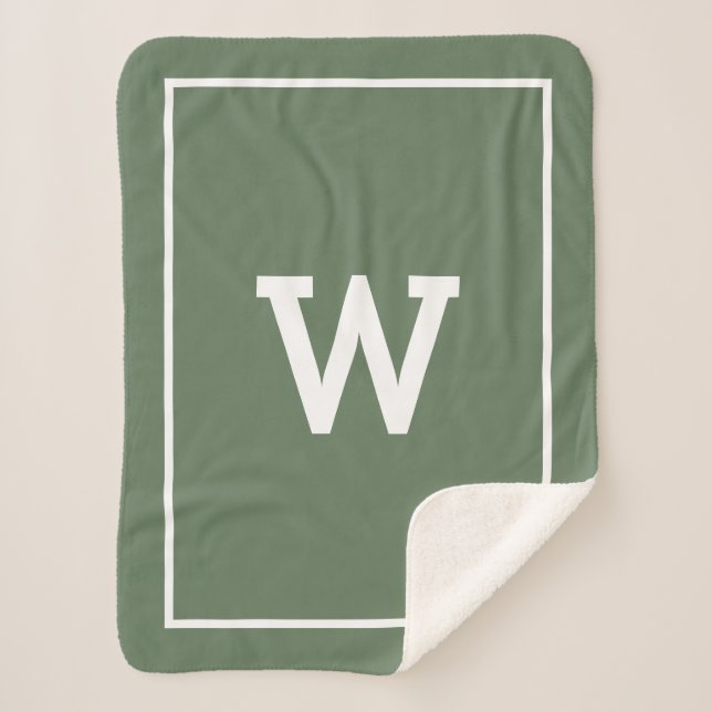 Simple Green Initial Monogram Sherpa Blanket (Front)