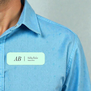 Simple Green Initials Mint Pastel Name Tag