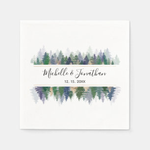 Simple Green Lavender Gold Pine Trees Wedding Napkin