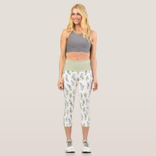 Simple Green Leaf Pattern  Capri Leggings