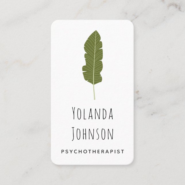 Simple Green Leaf Psychotherapist Garden Plant Business Card (Front)