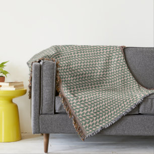 Simple Green Leaves Pastel Pink Throw Blanket