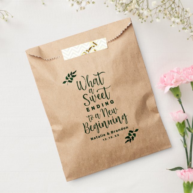 Simple Green Leaves What A Sweet Ending Wedding Favour Bags (Sealed)