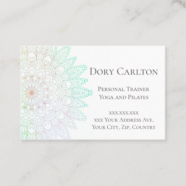 Simple Green & Light Purple Mandala Business Card (Front)