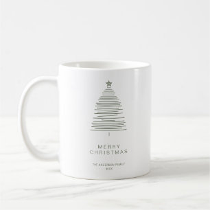 Simple Green Line Art Merry Christmas Tree Coffee Mug