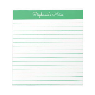 Simple Green Lined Personalised Notepad