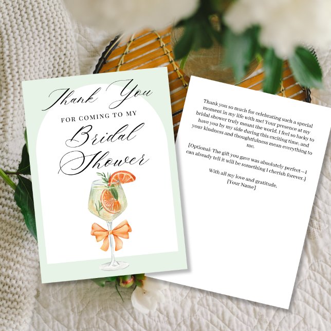 Simple Green Love At First Spritz Bridal Shower Thank You Card (Creator Uploaded)