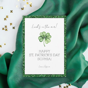 Simple Green Luck Clover Glitter St Patricks Day Holiday Card