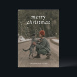Simple Green Modern Christmas Holiday Card<br><div class="desc">Modern Christmas card with "merry christmas" in a simple serif font over your favourite photo.  The back has your personalised message over a dark green background.</div>