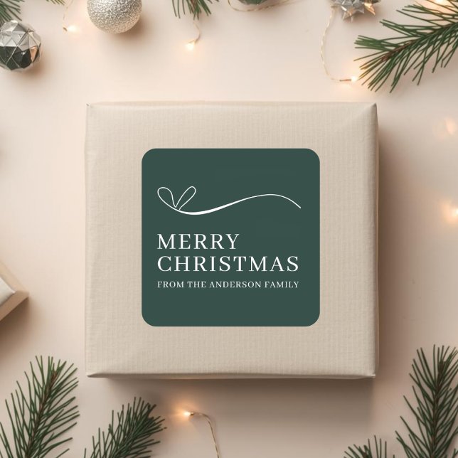 Simple green modern Merry Christmas  Square Sticker (Creator Uploaded)