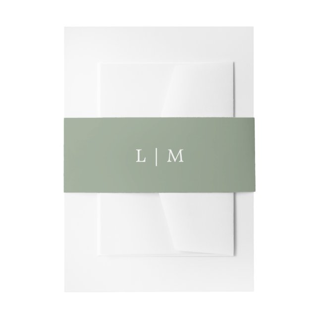 Simple Green Monogram Minimal Elegant Wedding Invitation Belly Band (Front Example)
