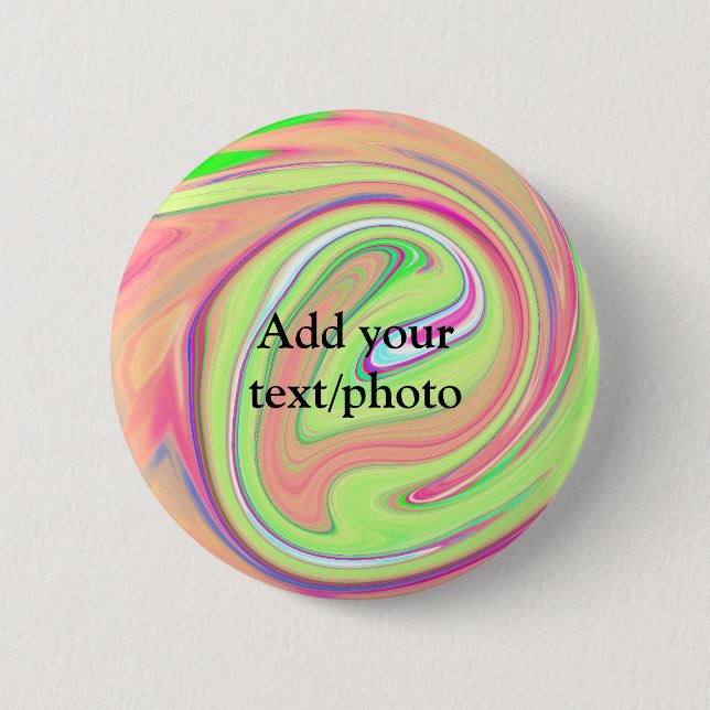 Simple green orange watercolor add your text name  6 cm round badge (Front)