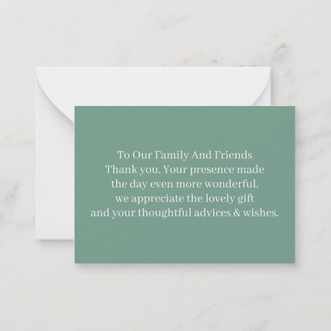 Simple Green Personalised Wedding Thank You Card (Back)