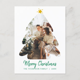 Simple Green Photo Christmas Tree Merry Christmas Postcard
