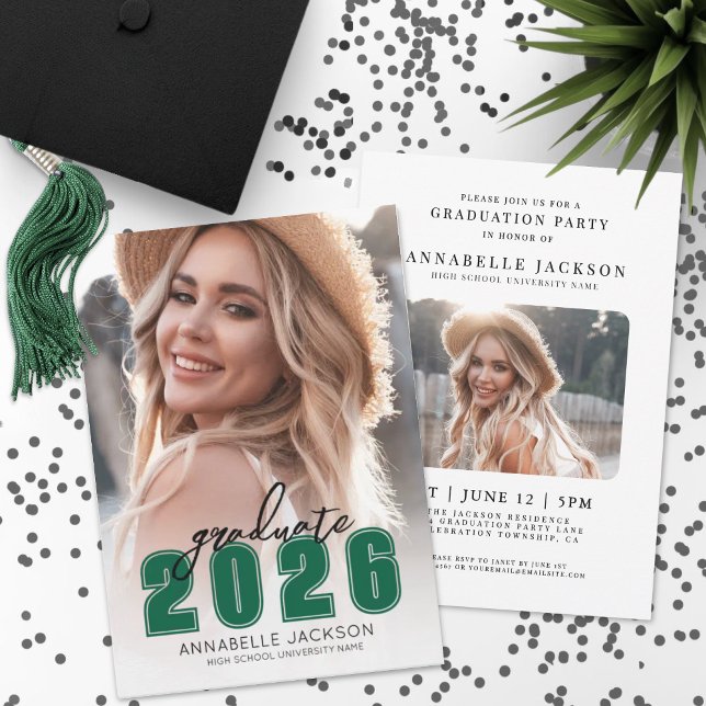 Simple Green Photo Graduation Invitation (Simple Green Photo Graduation Invitation)