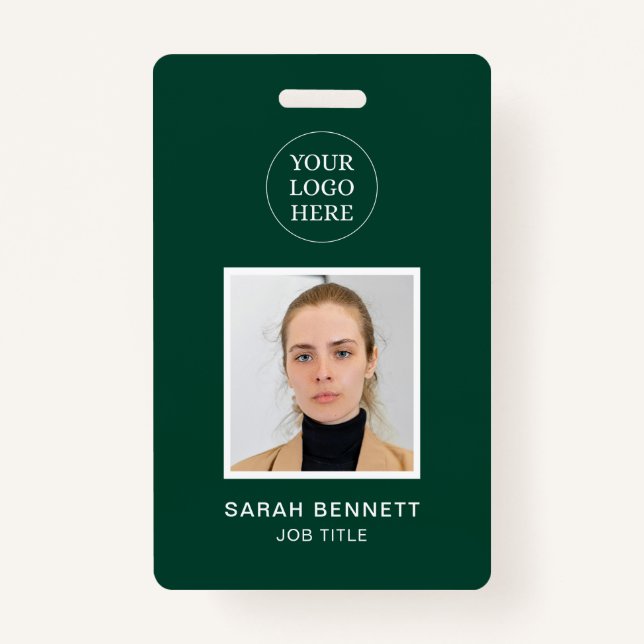 Simple Green Professional Employee Office Photo ID ID Badge (Front)