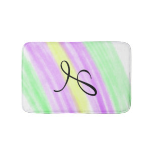 Simple green purple watercolor add your monogram n bath mat
