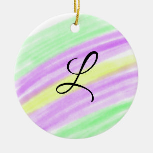 Simple green purple watercolor add your monogram n ceramic tree decoration