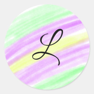 Simple green purple watercolor add your monogram n classic round sticker