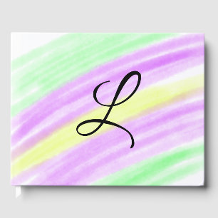 Simple green purple watercolor add your monogram n guest book