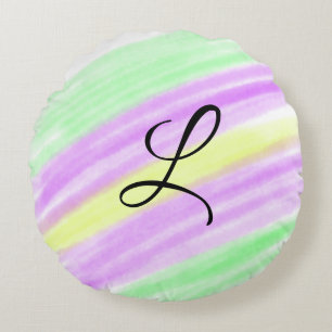 Simple green purple watercolor add your monogram n round cushion